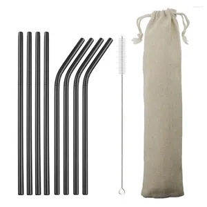 Ensemble de pailles noires en acier inoxydable 18/10, réutilisables, pour Bar à café en métal avec brosse de nettoyage, sac Portable pour fête