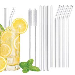 Pailles à Boire En Verre Clair St 200X8Mm Réutilisable Droit Plié Sts Avec Brosse Écologique Pour Smoothies Cocktails Drop Delivery Home Dhs3J