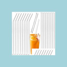 Paies de boisson transparente en verre transparent ST 200x8 mm réutilisable STS Straight STS avec pinceau Eco Friendly For Smoothies Cocktails Drop Livrot Home DHPQG