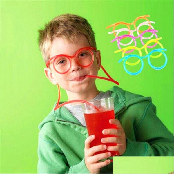 Pailles à boire Creative Fun Enfant Lunettes St En Plastique Souple Flexible Sts Tube Outil Fête D'enfant Fournitures Bar Accessoires Drop Delivery H Dhjit