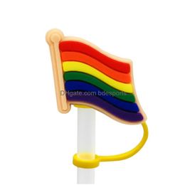 Pajitas para beber Bandera del arco iris personalizada Sile St Toppers Accesorios Er Charms Reutilizable A prueba de salpicaduras Tapón de polvo Decorativo 8 mm Fiesta Drop de DHVX0