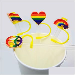 Drinkrietjes Custom Rainbow Flag Sile St Toppers Accessoires Er Charms Herbruikbare Splash Proof Dust Plug Decoratief 8Mm Party Drop Deliver
