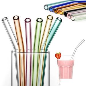 Pajitas para beber Dhs Colorf Glass Sts Reutilizable St Ecofriendly High Borosilicate Tube Bar Drinkware Sxmy1 Drop Delivery Home Garden Ki Dhkqm
