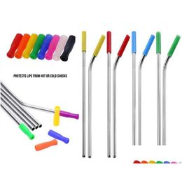 Pailles à boire DHS réutilisables en acier inoxydable en métal St courbé et brosse de nettoyage de type droit pour la maison, la fête, le bar, la livraison directe, le jardin K Dhagz