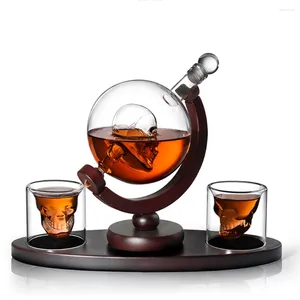Drinken rietjes geëtst Globe Design Decanter met gegraveerd kogelglas voor drank whisky bourbon wijnfles soda 2 glazen d