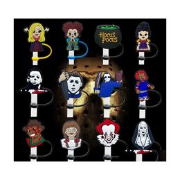 Pajitas para beber Fast DHS Halloween Horrible Movie Tumbler St Topper Sile Mold Er Charms Splash Proof Dust Plug Decorativo 8 Homefavor Dhzz6