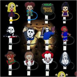 Rietjes Fast Halloween Horrible Movie Tumbler St Topper Sile Mold Er Charms Splash Proof Dust Plug Decoratief 8Mm Milieu Dro