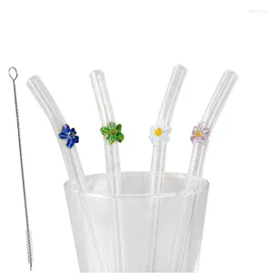 Pailles à boire en verre réutilisables, ensemble de pailles écologiques pour Cocktails, accessoires de Bar avec outil de brosse