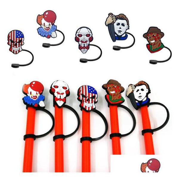 Boire des pailles MOQ 100pcs Horror Movie Halloween Sile St Toppers er Charms Party Decoration Accessoires Drop Livraison Home Garden K Dhu52