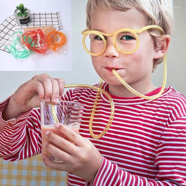 Beber pajitas de plástico gafas de paja suave y divertida cerveza herramientas flexibles de tubo de fiesta suministros de barra de fiesta para niños accesorios de parodia de boda