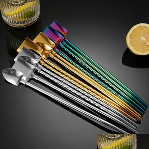 Pailles À Boire Couleur Arc-En-Ciel Réutilisable En Métal Sts Ensemble Avec Brosse Nettoyante En Acier Inoxydable 304 St Lait Drinkware Bar Party Drop Deliver Dhd7I