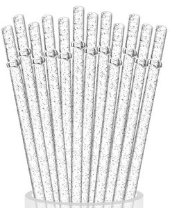 Pailles à boire réutilisables en plastique transparent pailleté 11 longs gobelets durs de remplacement pour pots Mason 20 oz 30 Rtic avec brosse de nettoyage 3966339