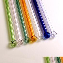 Rietjes Herbruikbare Kleur Ronde Kop Glas Sts Ecovriendelijke Dinking Rechte Melk Cocktail Vruchtensap St 12.7Cm/20Cm Drop Deli Dhx8Y