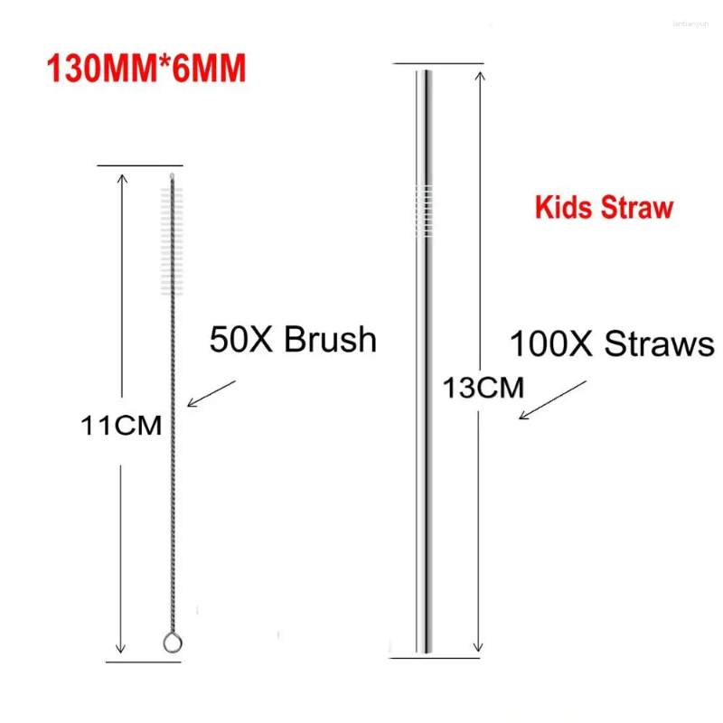 Drinking Straws Reusable Metal Stainless Steel Straw Wholesale 100pcs/lot 130 6mm Kids Set With 50pcs Brush