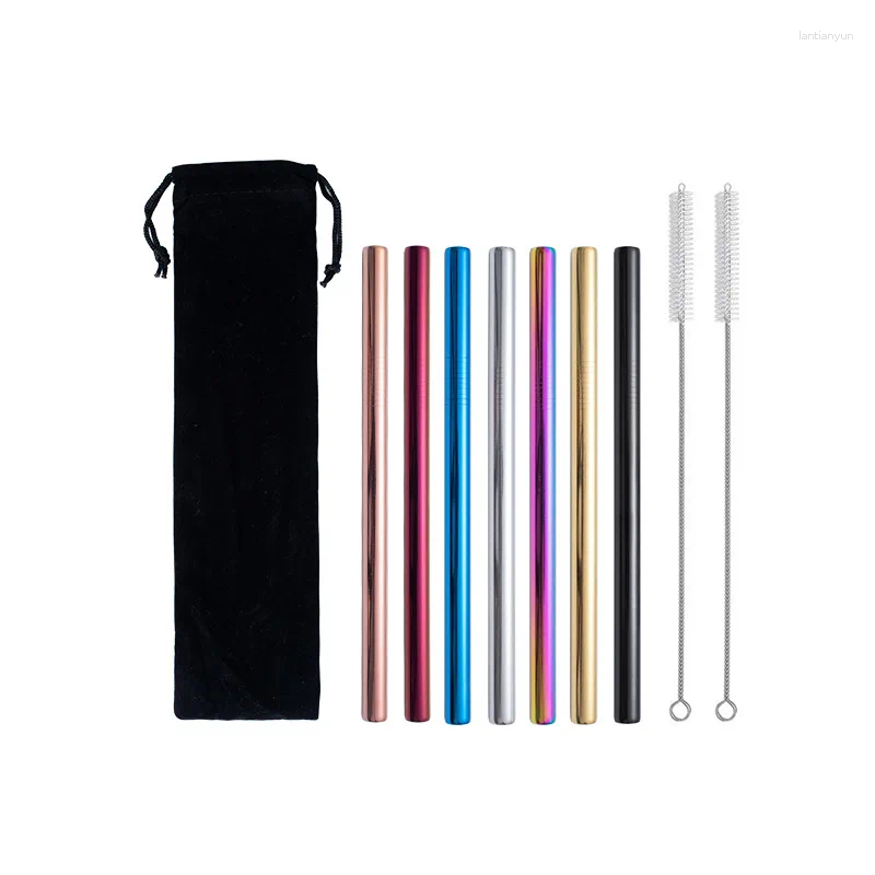 Drinking Straws Reusable Straw Set Wide 12mm Metal 304 Stainless Steel Pearl Milkshake Bubble Tea With Cleaner Brush