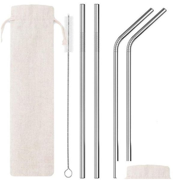 Pailles à boire Ensemble de 6 St à boire en acier inoxydable avec brosse de nettoyage et pochette 2 pièces droites pliées 1 pièces boisson maison jardin cuisine, Dhdx1