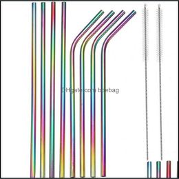 Drinkstrookjes roestvrij staal sts pak kleur drinkwater 215x6 mm tubaris met reinigingsborstel zuigbuis set bar gebogen straig dhtrx