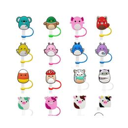 Pailles à boire STS personnalisé peluche jouet dessin animé St Topper Sile moule ER mode charmes réutilisable anti-éclaboussures bouchon anti-poussière décoratif 8 maison Dhbs2