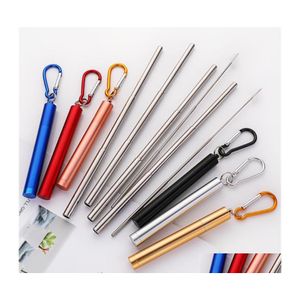 Pajitas para beber Sts Portátil Retráctil St Metal reutilizable con juego de estuches Lavable 304 Acero inoxidable Boba Tubes Bar Accesorios Dro DHFBX