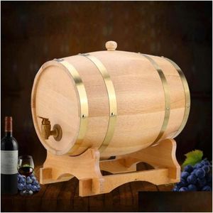 Pajitas para beber STS Madera Barril de vino Equipo de elaboración de cerveza de roble Mini barril Cubo de rotación de bebidas Contenedor de almacenamiento de gran capacidad D Dhivg