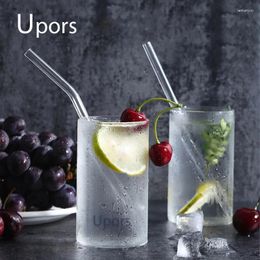 Paies de boisson Upors 200pcs / paille en verre réglée 20 cm 8 mm smoothie réutilisable clair droit