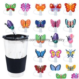 Drink STS 25Colors Girls Baby Butterfly Sile Sile Stoppers Accessoires ER Charms Herbruikbare Splash Proof Dust Plug Decoratief 8mm/10 mm D OTAQ4