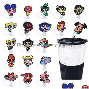 Drinken Sts 27Colors The Powerpuff Girls Sile St Toppers Accessoires Er Charms Herbruikbare Spatwaterdichte Stofplug Decoratief 8Mm/10Mm Dr Otv4I
