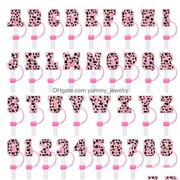 Boire Sts 36 couleurs bébé fille léopard alphabets Sile St Toppers accessoires Er charmes réutilisable anti-éclaboussures bouchon anti-poussière décoratif 8Mm Otyov
