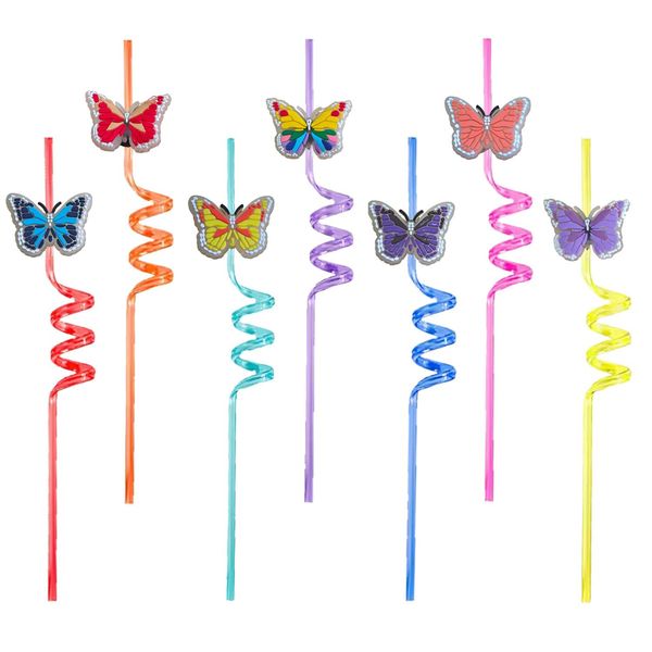 Boire STS Fluorescent Butterfly 6 Carton fou à thème Plastic réutilisable pour les enfants Pool Birthday Party Sea Favors St Girls Decoration Otrei