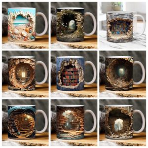 Drinkware 3d Libraide Mug Funny Ceramic Coffee tasses Black Office Tasses Amis Amis d'anniversaire Gift LT901