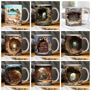 Drinkware 3d boekenplank mok grappige keramische koffiekopjes zwart kantoor mokken vrienden verjaardag cadeau lt901