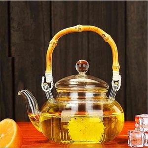 BOIREWARE 600ML Tea Ensemble de thé Borosilicate Pot Chauffé Pot Chauffé Transparent Bureau Flower Pot 210813