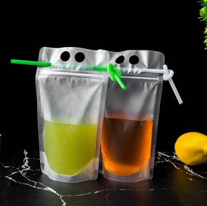 Drinkware a pack Drink Pouches Bag givré dégagé Zipper Stand-up Plastic Drinking Bags holder Refermable High