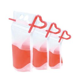 Drinkware een pak drink zakjes zakjes zakken opgeruimde zipper stand -up plastic drinkzak houder herstelbare hittebestendige 17oz met rietje