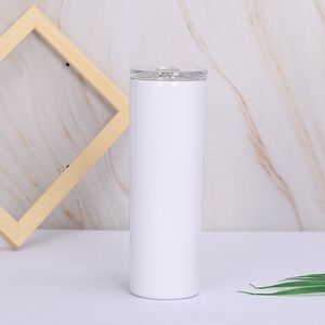 Drinkware Blanks Bouteilles d'eau Gobelet maigre en acier inoxydable de 20 oz avec couvercle en paille Tasse à café isolée sous vide simple et élégante