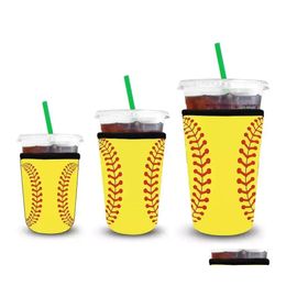 Drinkware Poignée Personnalisé Softball Motif Iced Coffee Cup Sleeves Antidirty Insation Cold Kee Réutilisable Et Colds Drinks Cups Drop Del Dhmms