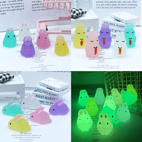 Lindo conejo de Pascua Micro paisaje resina decoración hogar Kawaii luminoso conejito decoración de escritorio