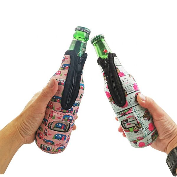 Drinkware Handle Sublimación en blanco transferencia de calor funda de botella de cerveza con abridor de botellas botellas de vidrio frías e inastillables personalizadas