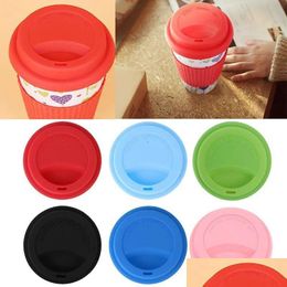 Couvercle de boisson Mticolor Sile Cup Couvercles 9 cm Anti-poussière Anti-déversement de qualité alimentaire Tasse souple Café Lait Tasses à thé Er Seal Drop Livraison Accueil G Dh9Qa