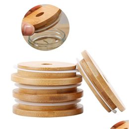 Drinkware couvercle Natural Bamboo Couges de bougies réutilisables en bois Mason Jar Scelgage Caps avec ST Hole et SILE Sceau Drop Livraison Home Garden Ki Dhvxq