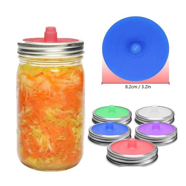 Drinkware Lid Sile Lids Réutilisable Mason Jar Sealing Caps Kimchi Seal Cuisine Fournitures 5 Couleurs Drop Delivery Home Garden Dining Bar Dh014