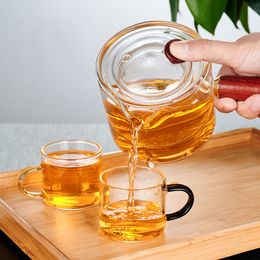 Drinkware que procesa el alto juego de té de encargo del vidrio del té de la manija lateral de la tetera del vidrio de borosilicato