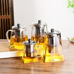 Drinkware Square glass teapot stainless steel filter new Chinese style