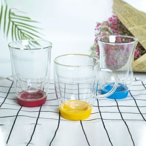 Drinkware Tumblers Glazen beker Dubbele siliconen glazen theekop verdikte transparante waterbeker