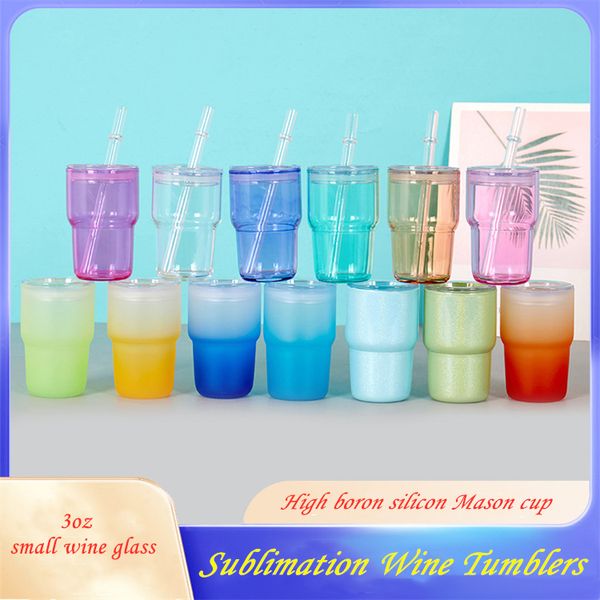 Gobelets à boissons Revêtement par sublimation thermique Tasses en verre givré à haute teneur en borosilicate Coupe Mason 3oz petite tasse à vin impression par transfert de chaleur tasses à eau LT716