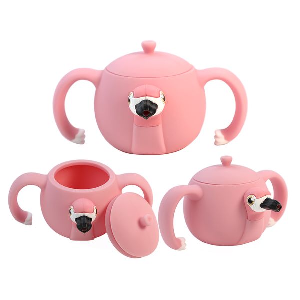 Drinkware Tasse à eau Porte-gobelet en silicone 4 styles Cartoon Animaux Tasses Anti-chute et Anti-dérapant avec poignées et couvercles Sans danger pour bébé