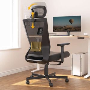 Dripex Chaise de bureau ergonomique en maille à dossier haut avec support lombaire, appui-tête réglable, accoudoir 2D, fonction d'inclinaison de 90° à 135°, pivotant à 360° pour le bureau à domicile