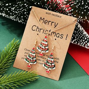 Druipende kleurrijke kerstboom oorbellen ketting sieraden set vrouwen meisje kerstcadeau