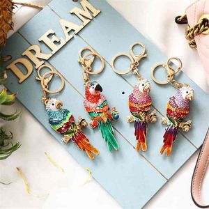 Dégoulinant d'huile perroquet oiseau pendentif breloque strass cristal sac à main porte-clés voiture Animal porte-clés accessoires cadeau de fête de mariage