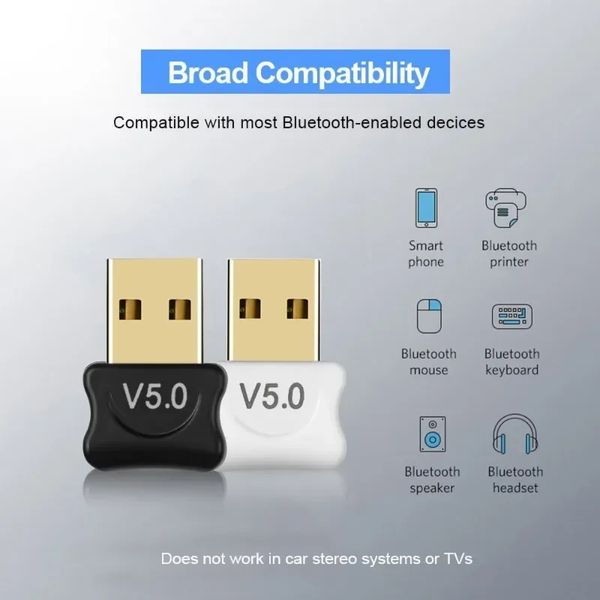 Drive adaptateur Bluetooth USB gratuit Bluetooth 5.0 Émetteur de récepteur audio musical pour le clavier de souris PC pour ordinateur portable Émetteur USB